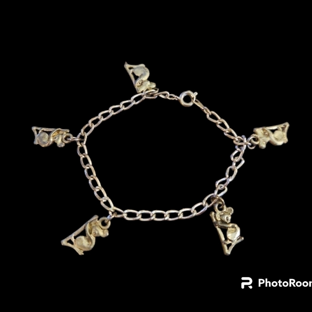 VTG Unique Dainty Pewter Koala Bear Charm Chain Tennis Bracelet